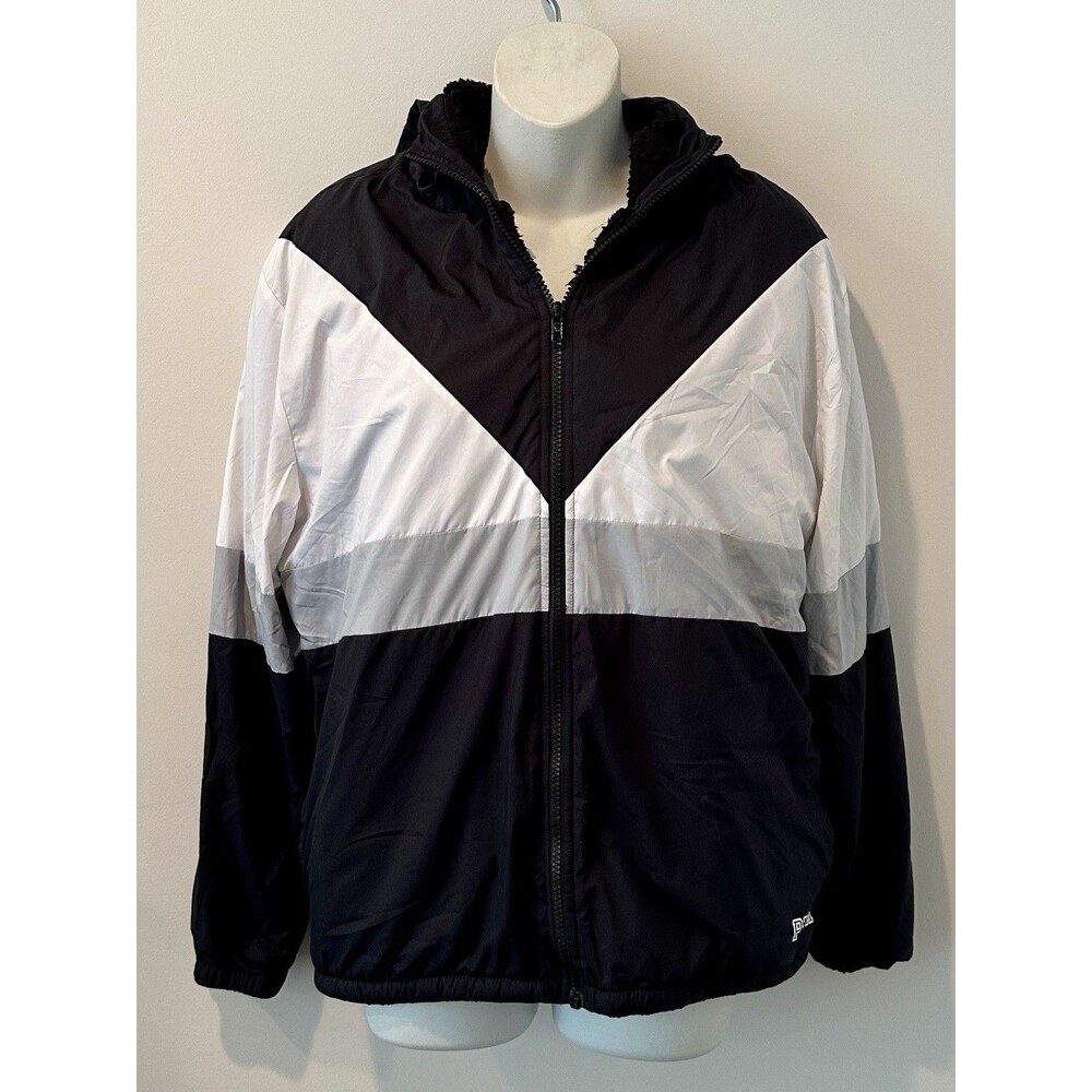 Victoria's Secret Fleece Lined Zip Hoodie Black White Multicolor '86 Sz XS EUC!!